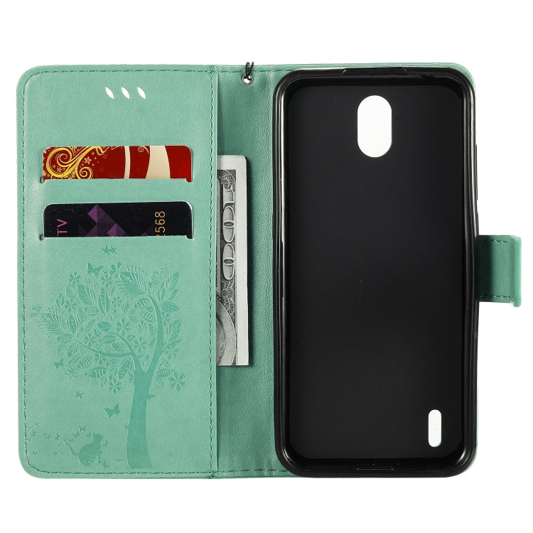 For Nokia 1.3 Tree & Cat Embossed Pattern Horizontal Flip Leather Case with Holder & Card Slots & Wallet & Lanyard