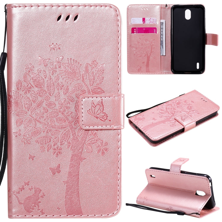 For Nokia 1.3 Tree & Cat Embossed Pattern Horizontal Flip Leather Case with Holder & Card Slots & Wallet & Lanyard