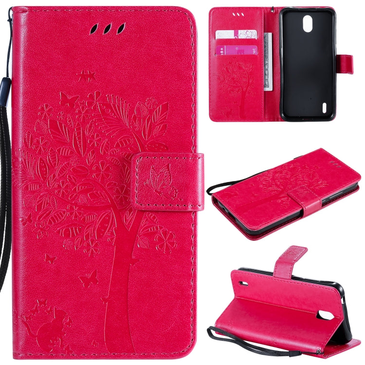 For Nokia 1.3 Tree & Cat Embossed Pattern Horizontal Flip Leather Case with Holder & Card Slots & Wallet & Lanyard