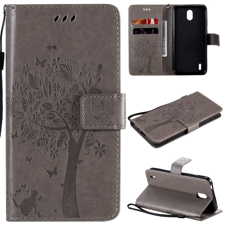For Nokia 1.3 Tree & Cat Embossed Pattern Horizontal Flip Leather Case with Holder & Card Slots & Wallet & Lanyard