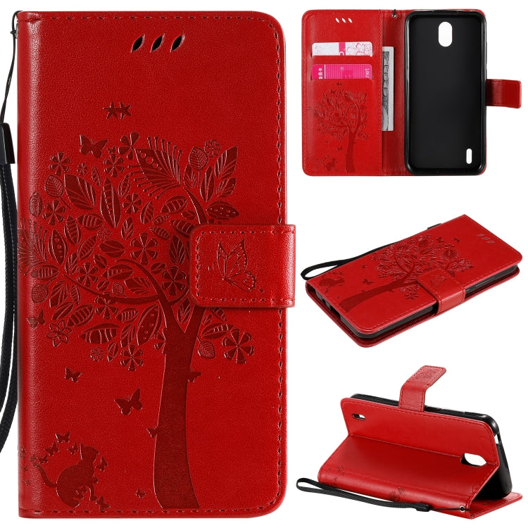 For Nokia 1.3 Tree & Cat Embossed Pattern Horizontal Flip Leather Case with Holder & Card Slots & Wallet & Lanyard