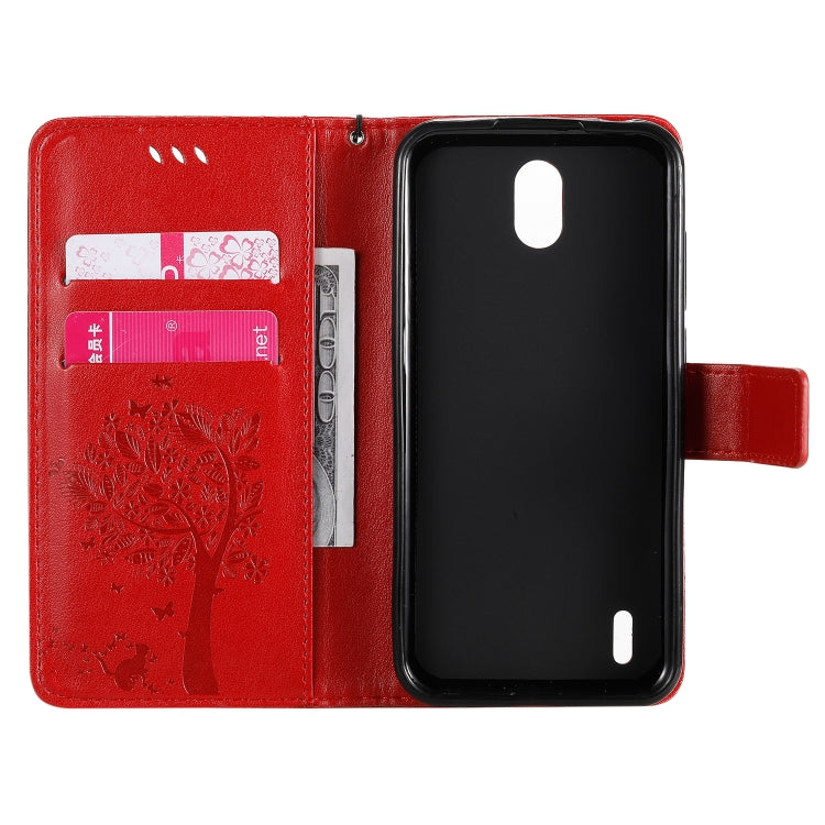 For Nokia 1.3 Tree & Cat Embossed Pattern Horizontal Flip Leather Case with Holder & Card Slots & Wallet & Lanyard