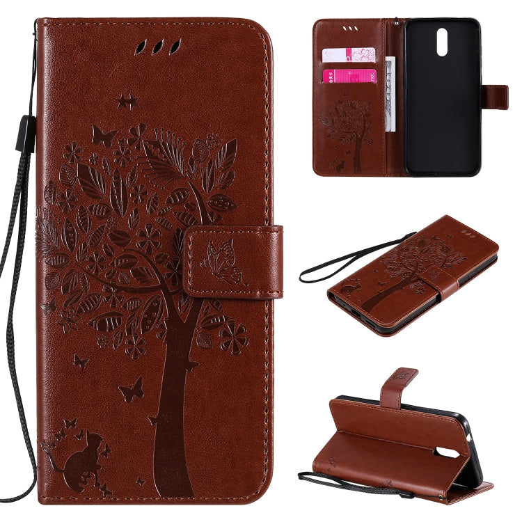For Nokia 2.3 Tree & Cat Embossed Pattern Horizontal Flip Leather Case with Holder & Card Slots & Wallet & Lanyard