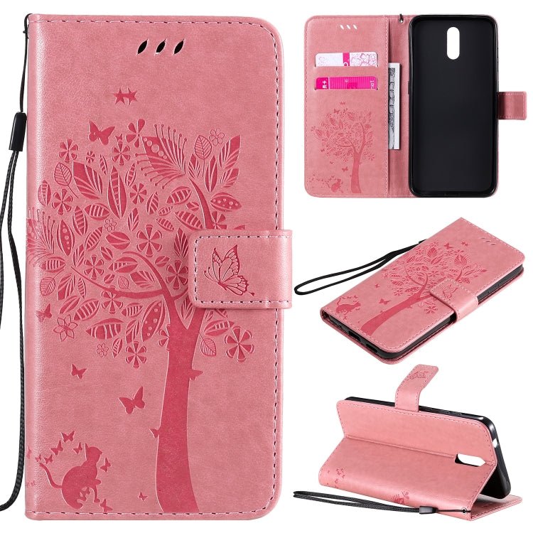 For Nokia 2.3 Tree & Cat Embossed Pattern Horizontal Flip Leather Case with Holder & Card Slots & Wallet & Lanyard