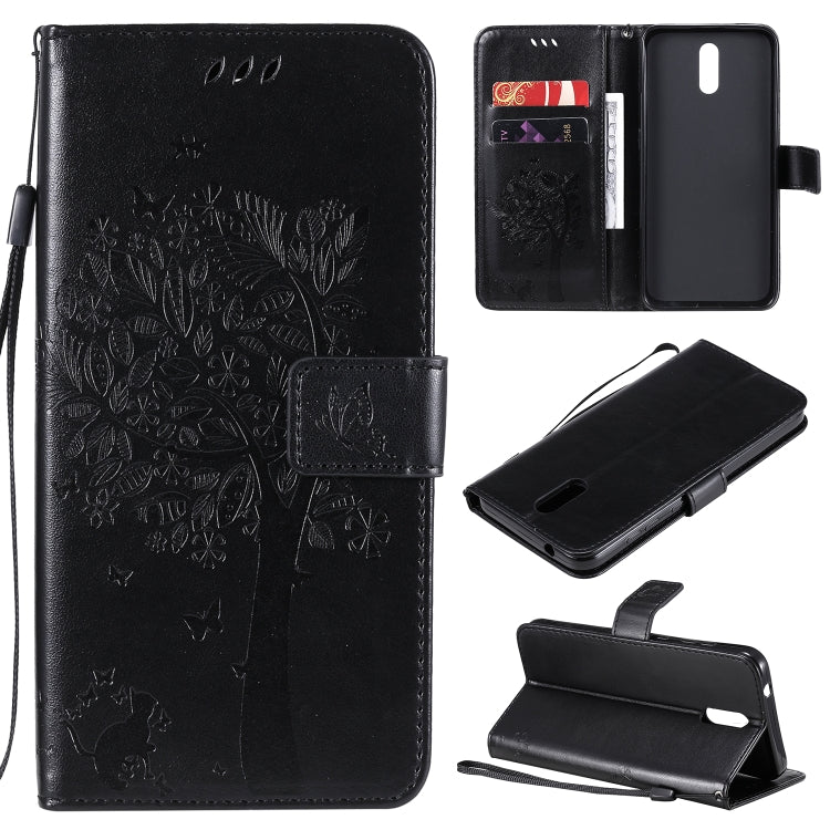 For Nokia 2.3 Tree & Cat Embossed Pattern Horizontal Flip Leather Case with Holder & Card Slots & Wallet & Lanyard