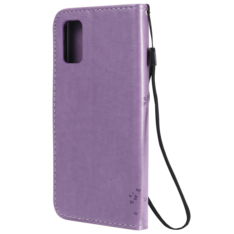 For Samsung Galaxy A41 Tree & Cat Embossed Pattern Horizontal Flip Leather Case with Holder & Card Slots & Wallet & Lanyard