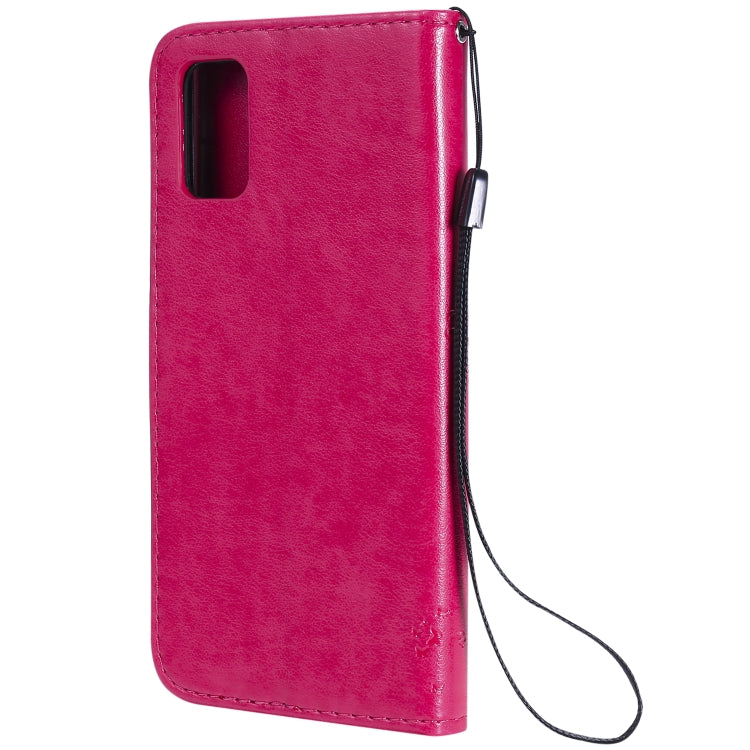 For Samsung Galaxy A41 Tree & Cat Embossed Pattern Horizontal Flip Leather Case with Holder & Card Slots & Wallet & Lanyard