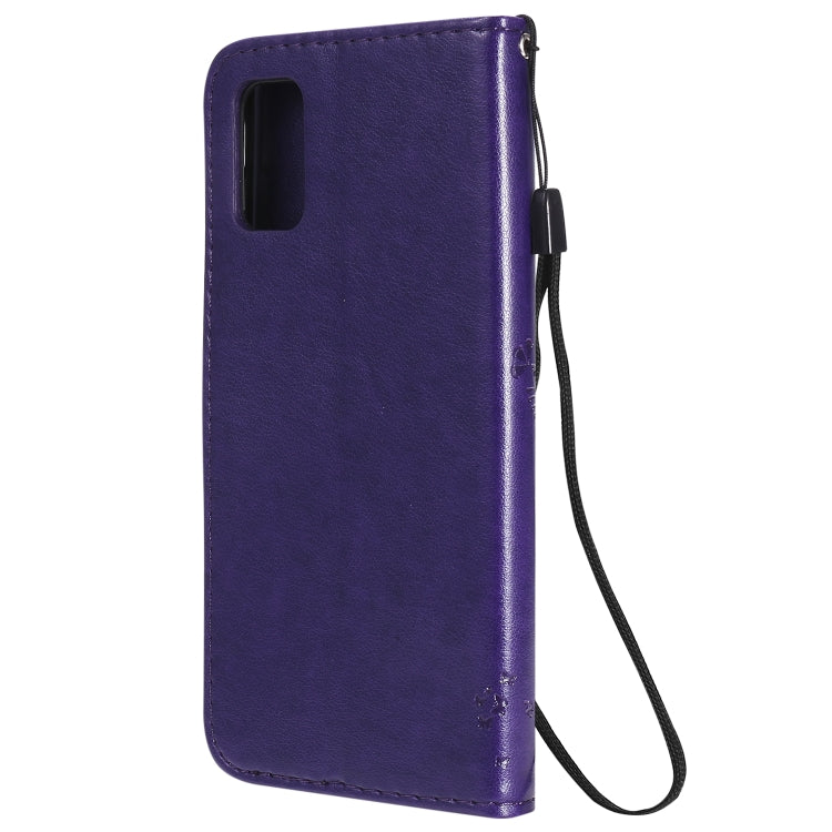 For Samsung Galaxy A41 Tree & Cat Embossed Pattern Horizontal Flip Leather Case with Holder & Card Slots & Wallet & Lanyard