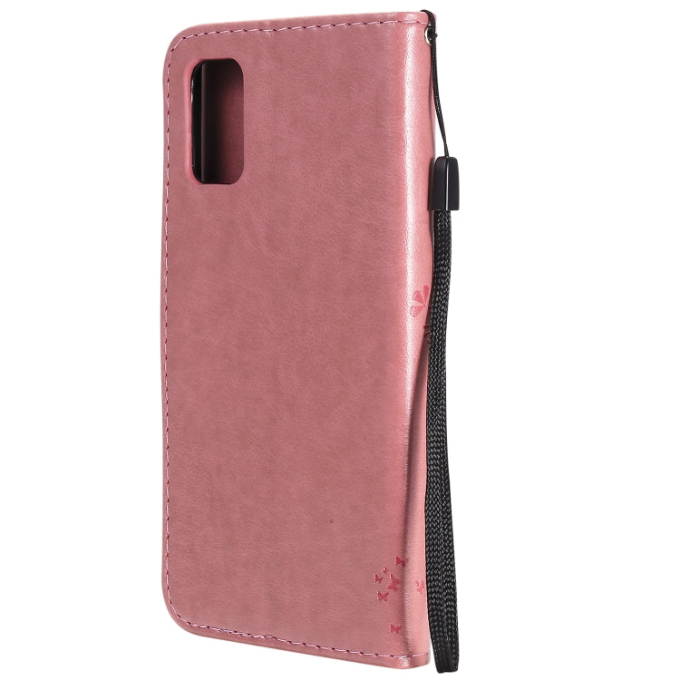 For Samsung Galaxy A41 Tree & Cat Embossed Pattern Horizontal Flip Leather Case with Holder & Card Slots & Wallet & Lanyard