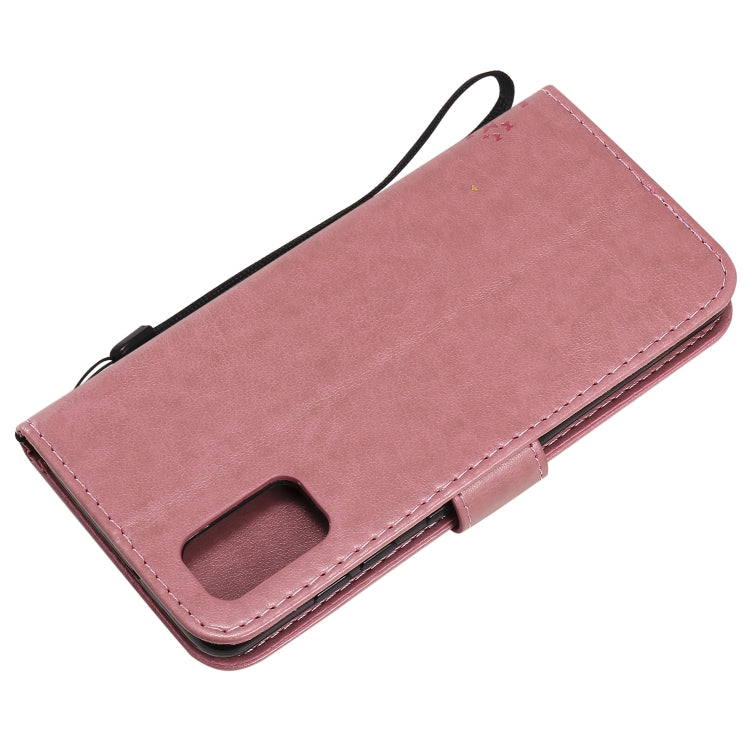 For Samsung Galaxy A41 Tree & Cat Embossed Pattern Horizontal Flip Leather Case with Holder & Card Slots & Wallet & Lanyard