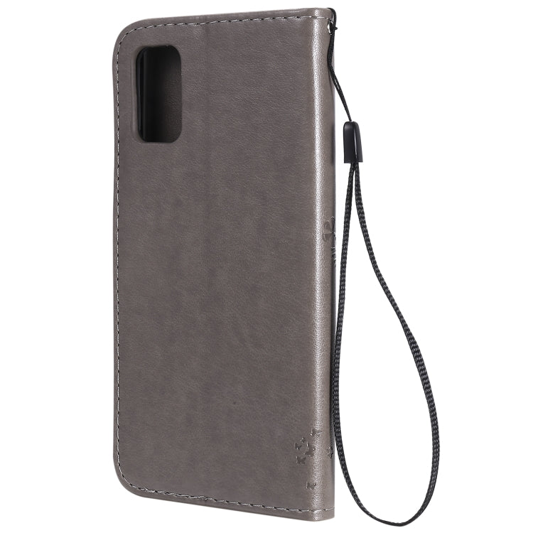 For Samsung Galaxy A41 Tree & Cat Embossed Pattern Horizontal Flip Leather Case with Holder & Card Slots & Wallet & Lanyard
