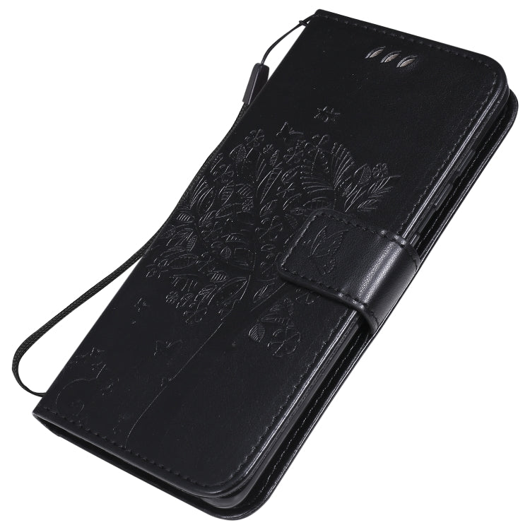For Samsung Galaxy A41 Tree & Cat Embossed Pattern Horizontal Flip Leather Case with Holder & Card Slots & Wallet & Lanyard