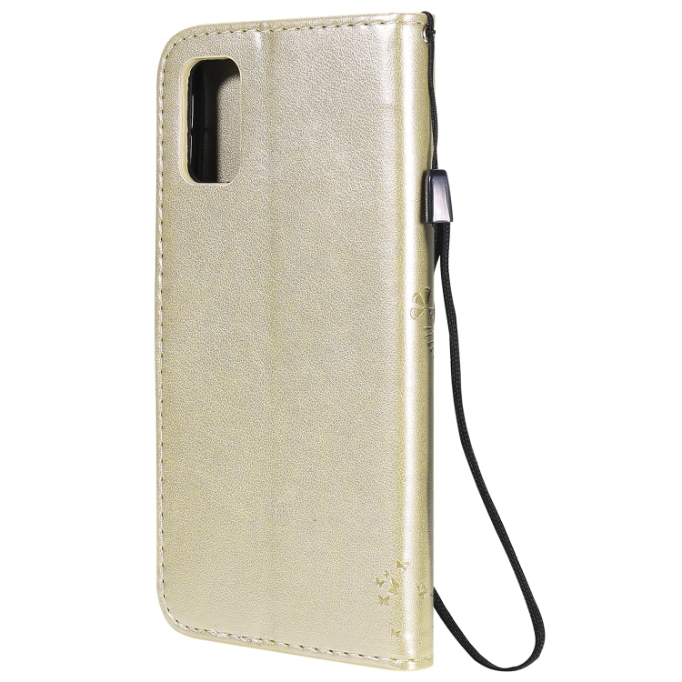 For Samsung Galaxy A41 Tree & Cat Embossed Pattern Horizontal Flip Leather Case with Holder & Card Slots & Wallet & Lanyard