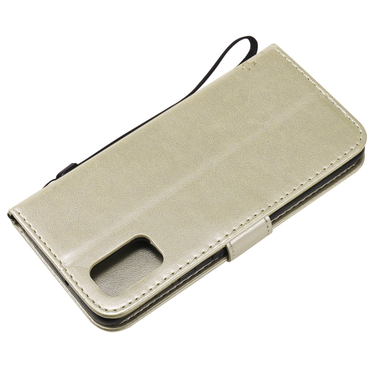 For Samsung Galaxy A41 Tree & Cat Embossed Pattern Horizontal Flip Leather Case with Holder & Card Slots & Wallet & Lanyard