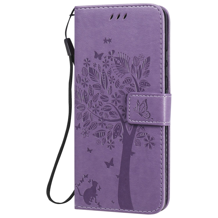 For Samsung Galaxy A51 5G Tree & Cat Embossed Pattern Horizontal Flip Leather Case with Holder & Card Slots & Wallet & Lanyard