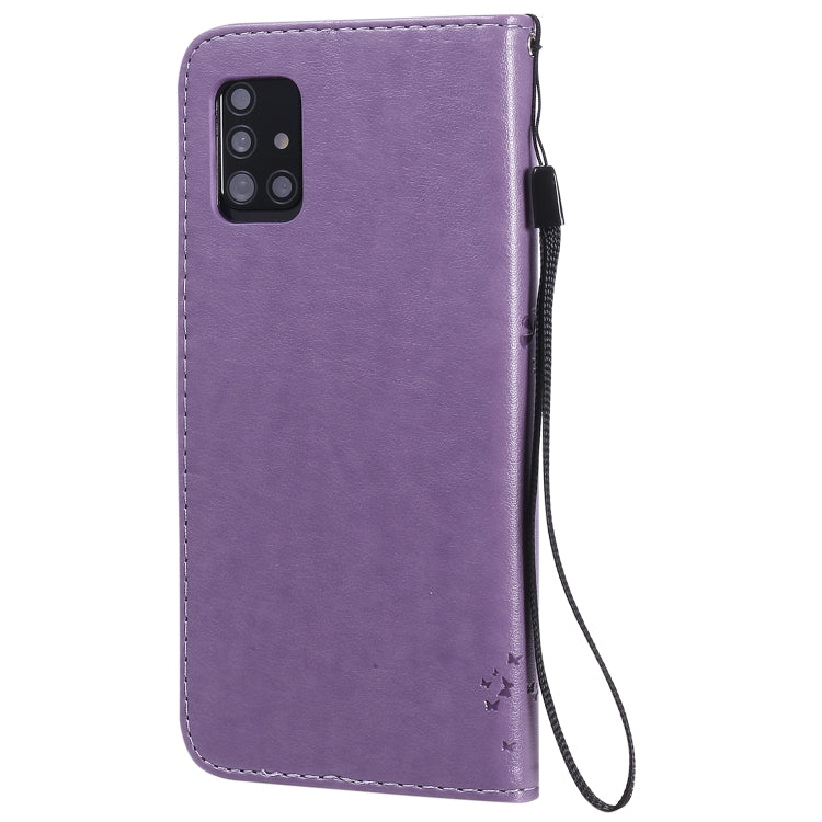 For Samsung Galaxy A51 5G Tree & Cat Embossed Pattern Horizontal Flip Leather Case with Holder & Card Slots & Wallet & Lanyard