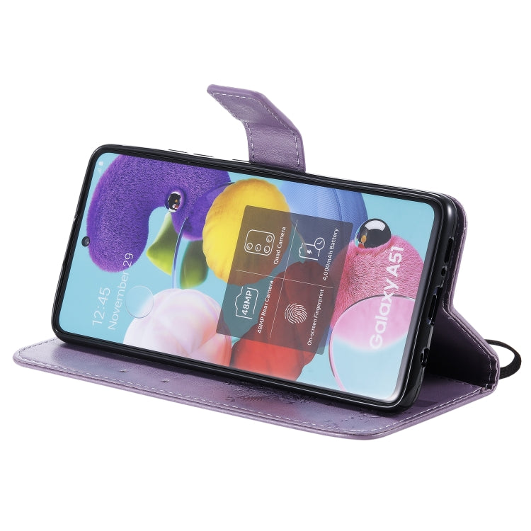 For Samsung Galaxy A51 5G Tree & Cat Embossed Pattern Horizontal Flip Leather Case with Holder & Card Slots & Wallet & Lanyard
