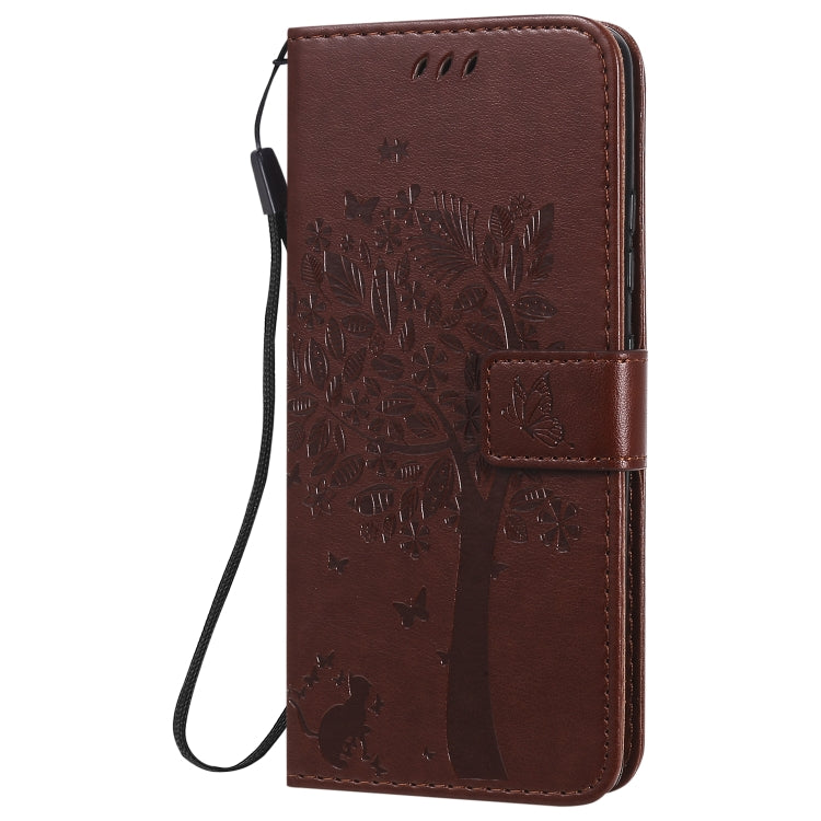 For Samsung Galaxy A51 5G Tree & Cat Embossed Pattern Horizontal Flip Leather Case with Holder & Card Slots & Wallet & Lanyard