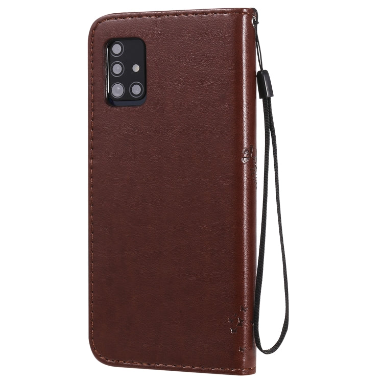 For Samsung Galaxy A51 5G Tree & Cat Embossed Pattern Horizontal Flip Leather Case with Holder & Card Slots & Wallet & Lanyard