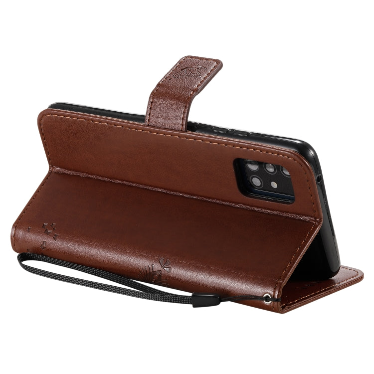 For Samsung Galaxy A51 5G Tree & Cat Embossed Pattern Horizontal Flip Leather Case with Holder & Card Slots & Wallet & Lanyard