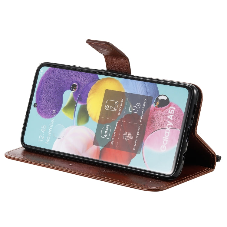 For Samsung Galaxy A51 5G Tree & Cat Embossed Pattern Horizontal Flip Leather Case with Holder & Card Slots & Wallet & Lanyard