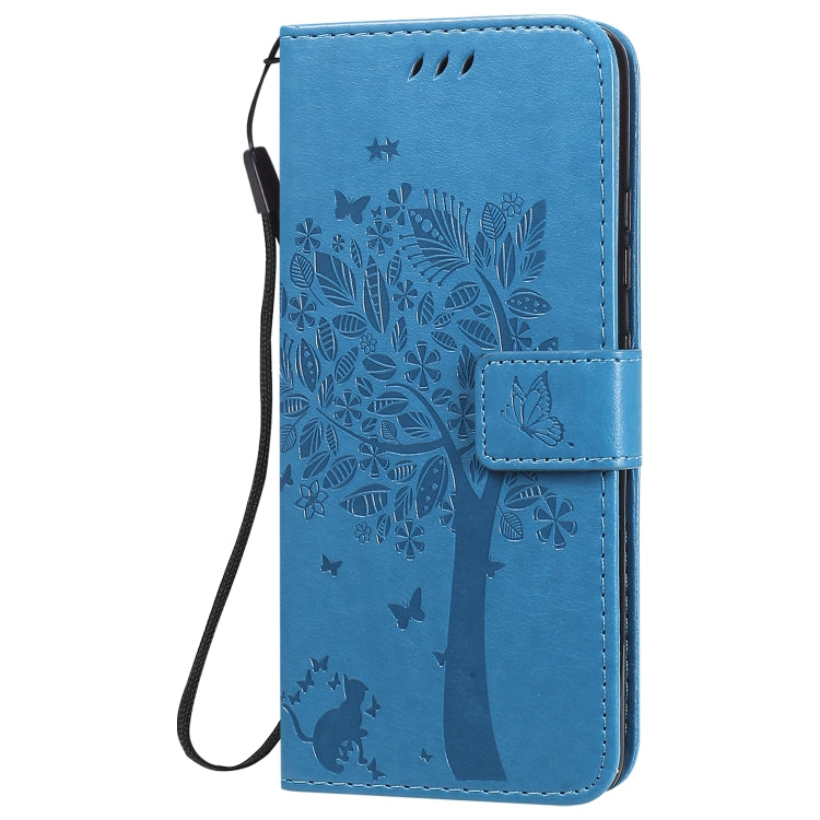 For Samsung Galaxy A51 5G Tree & Cat Embossed Pattern Horizontal Flip Leather Case with Holder & Card Slots & Wallet & Lanyard