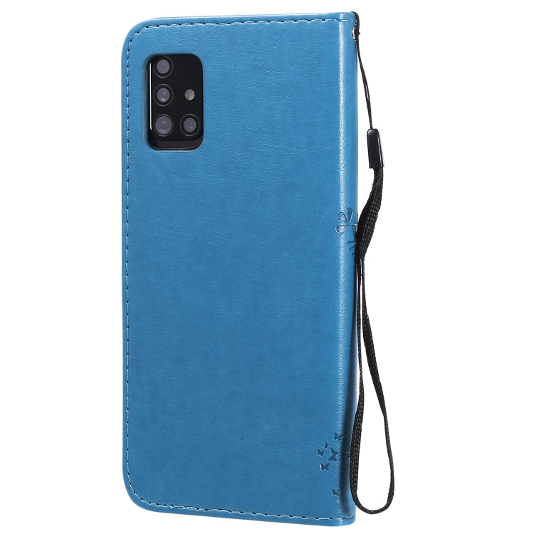 For Samsung Galaxy A51 5G Tree & Cat Embossed Pattern Horizontal Flip Leather Case with Holder & Card Slots & Wallet & Lanyard