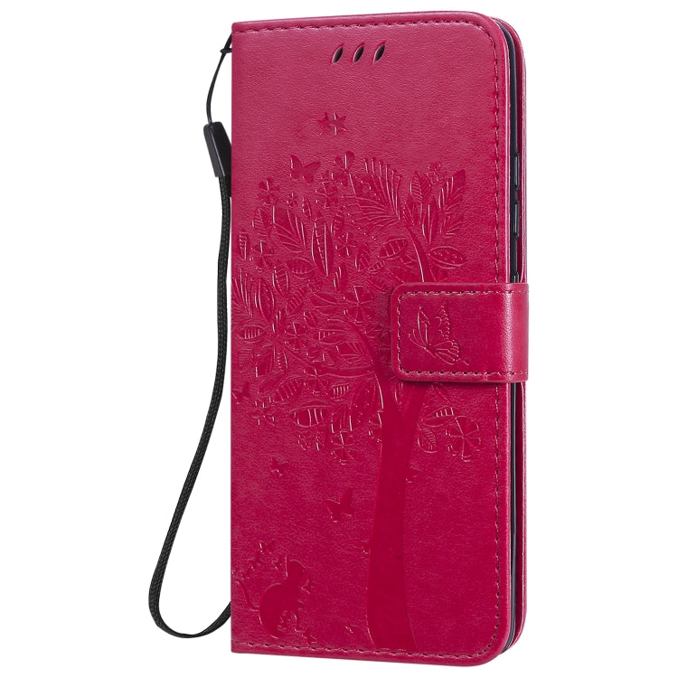 For Samsung Galaxy A51 5G Tree & Cat Embossed Pattern Horizontal Flip Leather Case with Holder & Card Slots & Wallet & Lanyard