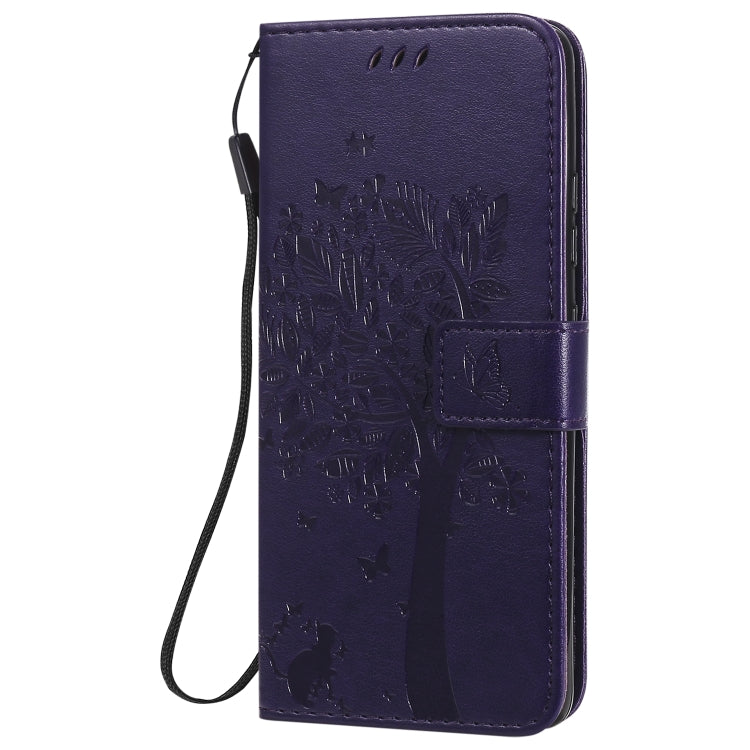 For Samsung Galaxy A51 5G Tree & Cat Embossed Pattern Horizontal Flip Leather Case with Holder & Card Slots & Wallet & Lanyard