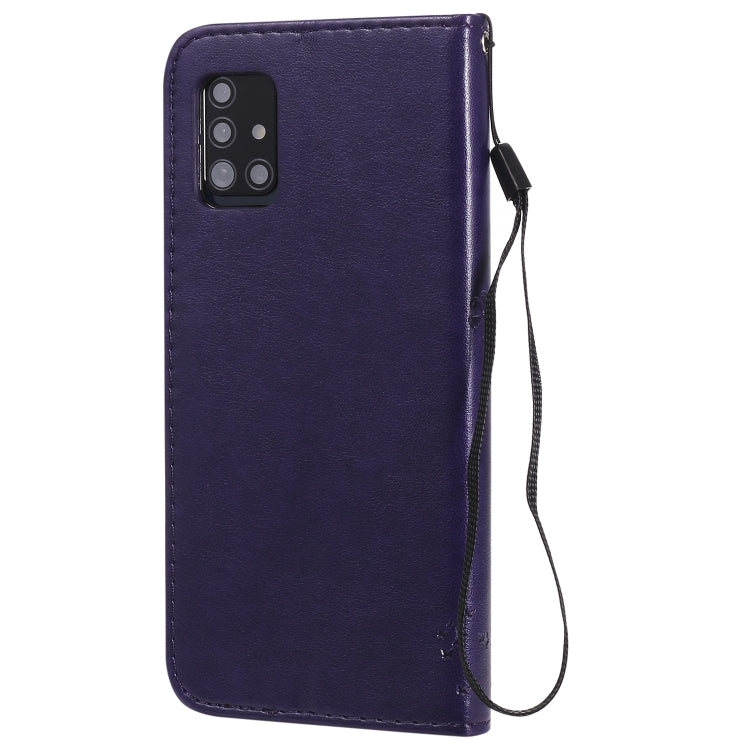For Samsung Galaxy A51 5G Tree & Cat Embossed Pattern Horizontal Flip Leather Case with Holder & Card Slots & Wallet & Lanyard