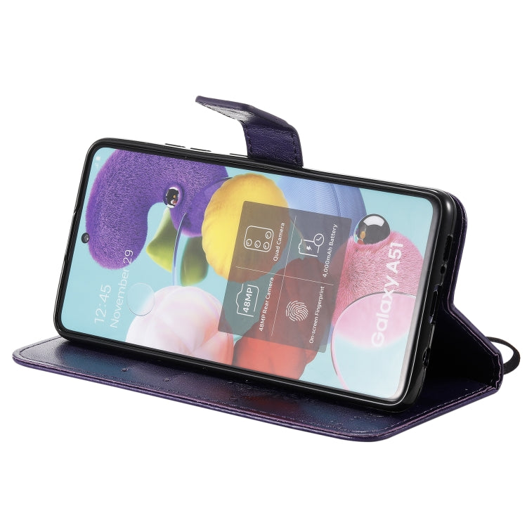 For Samsung Galaxy A51 5G Tree & Cat Embossed Pattern Horizontal Flip Leather Case with Holder & Card Slots & Wallet & Lanyard