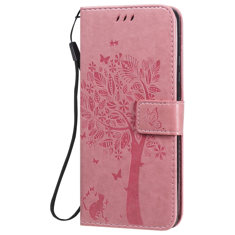 For Samsung Galaxy A51 5G Tree & Cat Embossed Pattern Horizontal Flip Leather Case with Holder & Card Slots & Wallet & Lanyard