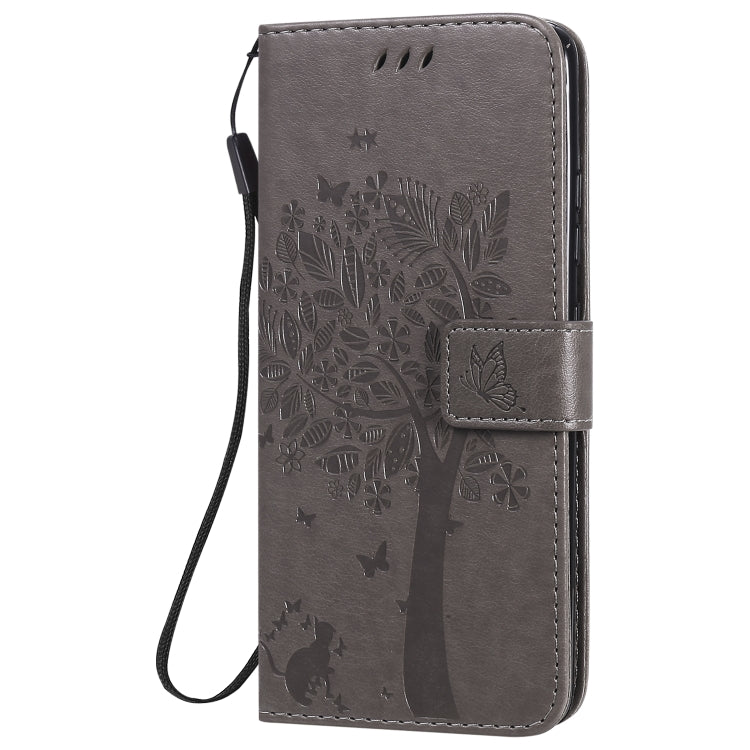 For Samsung Galaxy A51 5G Tree & Cat Embossed Pattern Horizontal Flip Leather Case with Holder & Card Slots & Wallet & Lanyard
