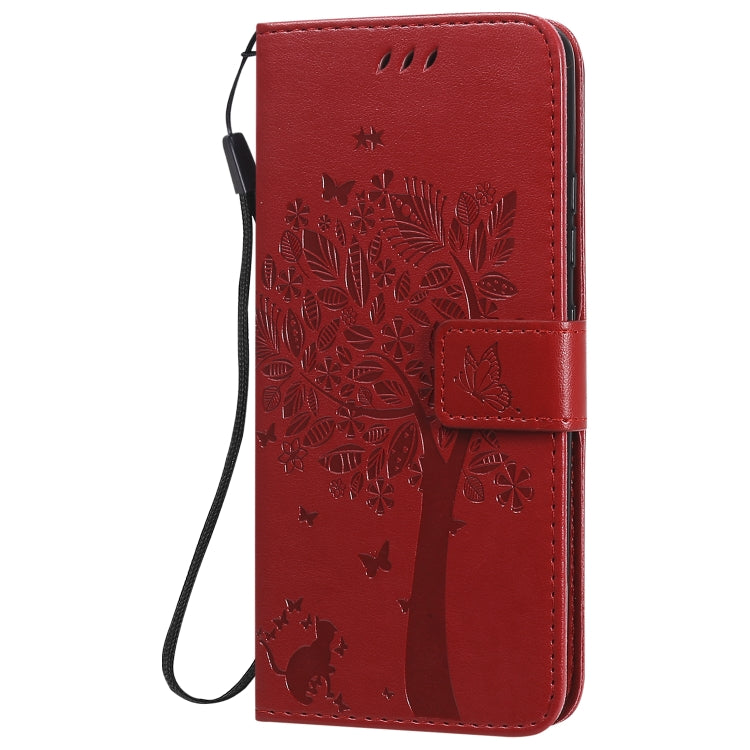 For Samsung Galaxy A51 5G Tree & Cat Embossed Pattern Horizontal Flip Leather Case with Holder & Card Slots & Wallet & Lanyard