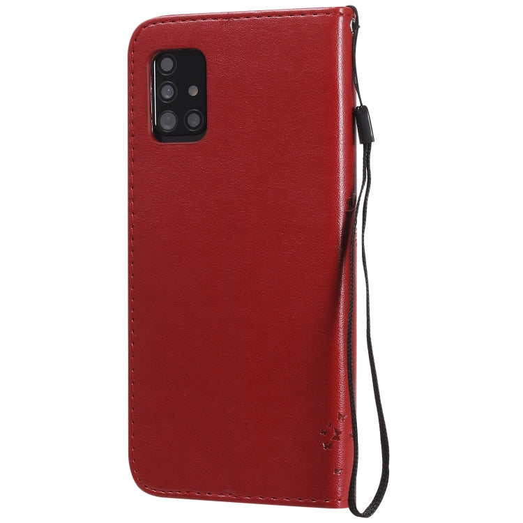 For Samsung Galaxy A51 5G Tree & Cat Embossed Pattern Horizontal Flip Leather Case with Holder & Card Slots & Wallet & Lanyard