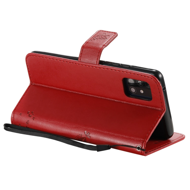 For Samsung Galaxy A51 5G Tree & Cat Embossed Pattern Horizontal Flip Leather Case with Holder & Card Slots & Wallet & Lanyard