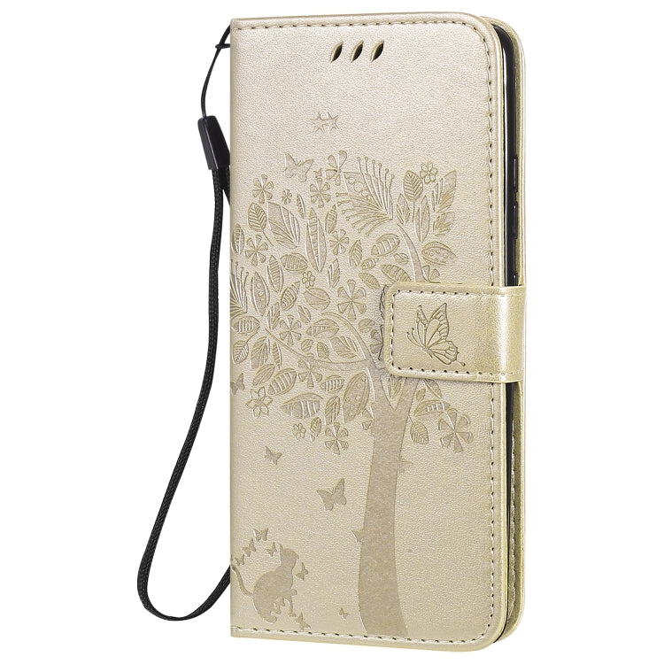For Samsung Galaxy A51 5G Tree & Cat Embossed Pattern Horizontal Flip Leather Case with Holder & Card Slots & Wallet & Lanyard