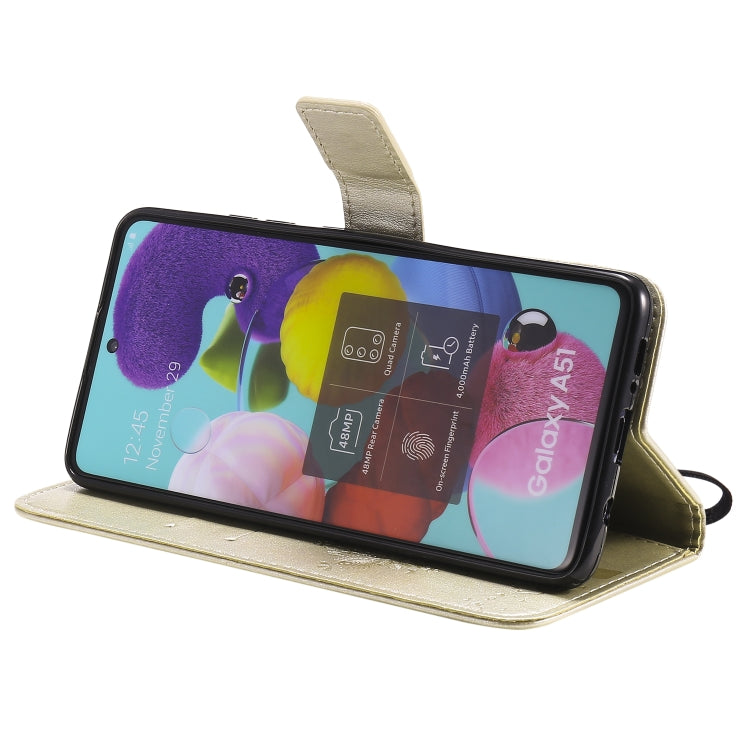 For Samsung Galaxy A51 5G Tree & Cat Embossed Pattern Horizontal Flip Leather Case with Holder & Card Slots & Wallet & Lanyard
