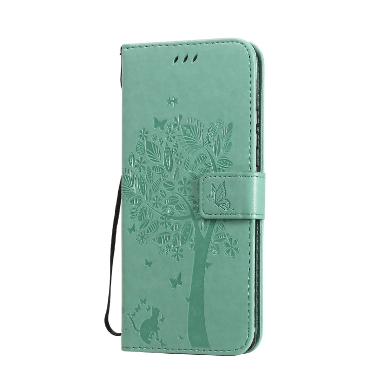 For Samsung Galaxy A71 5G Tree & Cat Embossed Pattern Horizontal Flip Leather Case with Holder & Card Slots & Wallet & Lanyard