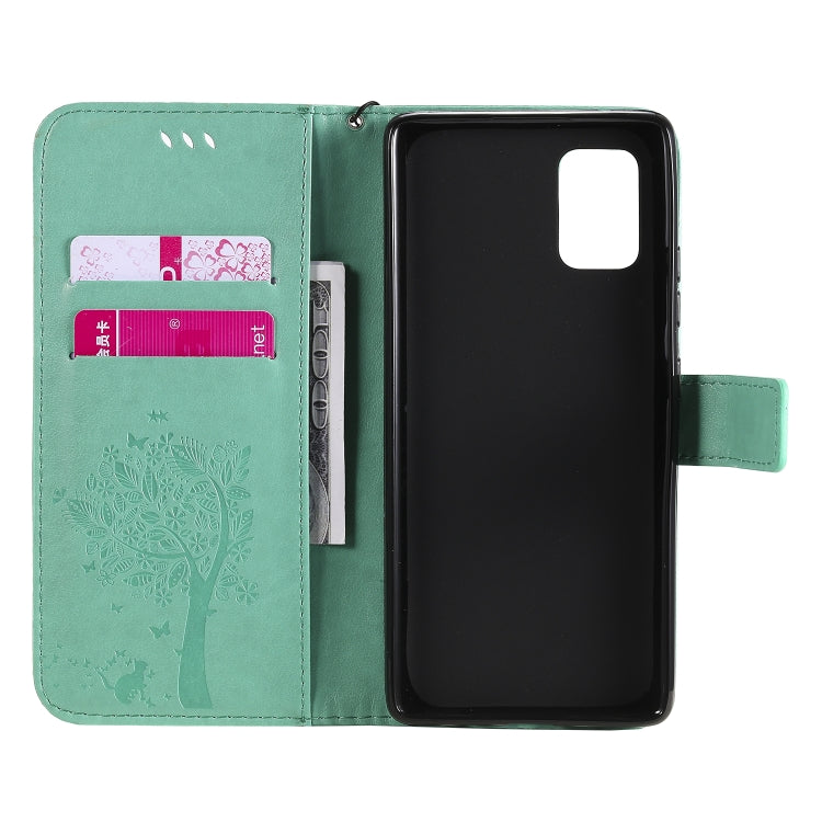 For Samsung Galaxy A71 5G Tree & Cat Embossed Pattern Horizontal Flip Leather Case with Holder & Card Slots & Wallet & Lanyard