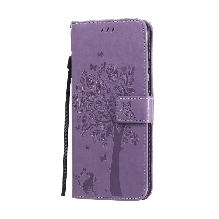 For Samsung Galaxy A71 5G Tree & Cat Embossed Pattern Horizontal Flip Leather Case with Holder & Card Slots & Wallet & Lanyard