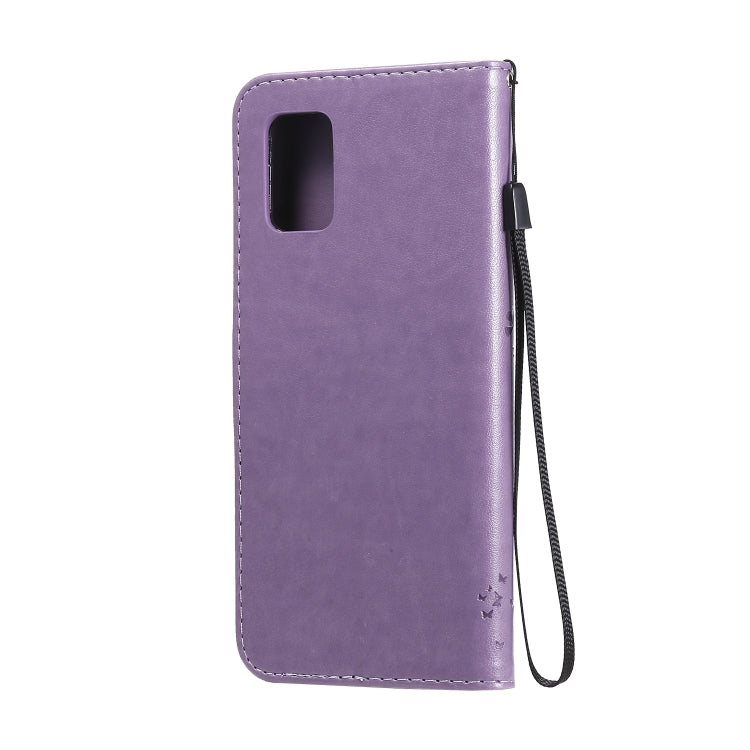 For Samsung Galaxy A71 5G Tree & Cat Embossed Pattern Horizontal Flip Leather Case with Holder & Card Slots & Wallet & Lanyard