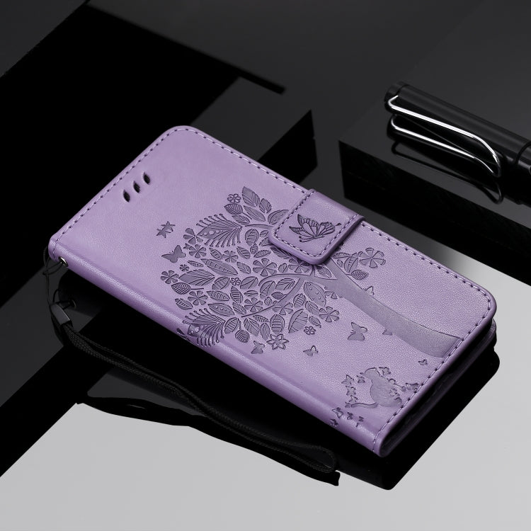 For Samsung Galaxy A71 5G Tree & Cat Embossed Pattern Horizontal Flip Leather Case with Holder & Card Slots & Wallet & Lanyard