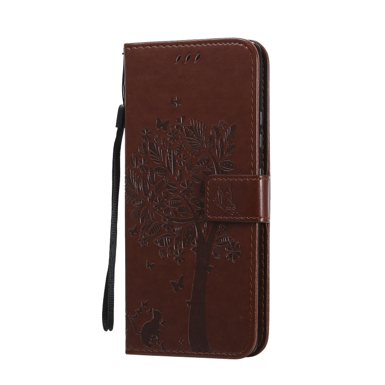 For Samsung Galaxy A71 5G Tree & Cat Embossed Pattern Horizontal Flip Leather Case with Holder & Card Slots & Wallet & Lanyard