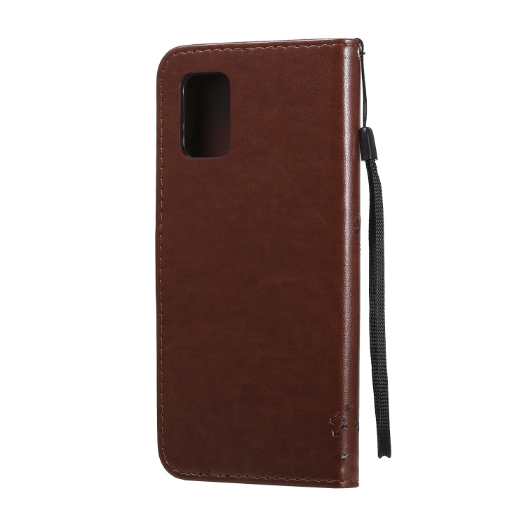 For Samsung Galaxy A71 5G Tree & Cat Embossed Pattern Horizontal Flip Leather Case with Holder & Card Slots & Wallet & Lanyard