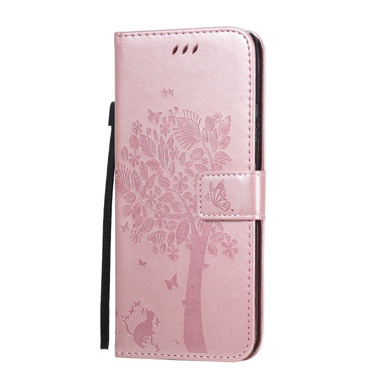 For Samsung Galaxy A71 5G Tree & Cat Embossed Pattern Horizontal Flip Leather Case with Holder & Card Slots & Wallet & Lanyard