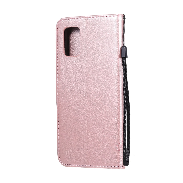 For Samsung Galaxy A71 5G Tree & Cat Embossed Pattern Horizontal Flip Leather Case with Holder & Card Slots & Wallet & Lanyard