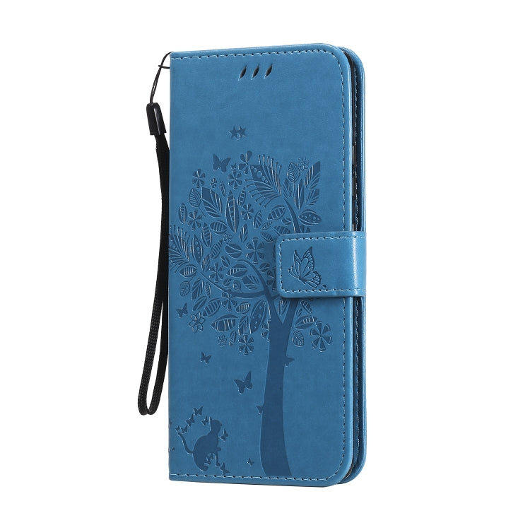 For Samsung Galaxy A71 5G Tree & Cat Embossed Pattern Horizontal Flip Leather Case with Holder & Card Slots & Wallet & Lanyard