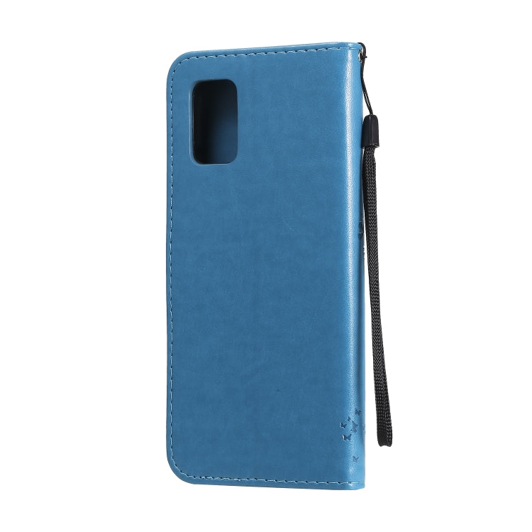For Samsung Galaxy A71 5G Tree & Cat Embossed Pattern Horizontal Flip Leather Case with Holder & Card Slots & Wallet & Lanyard