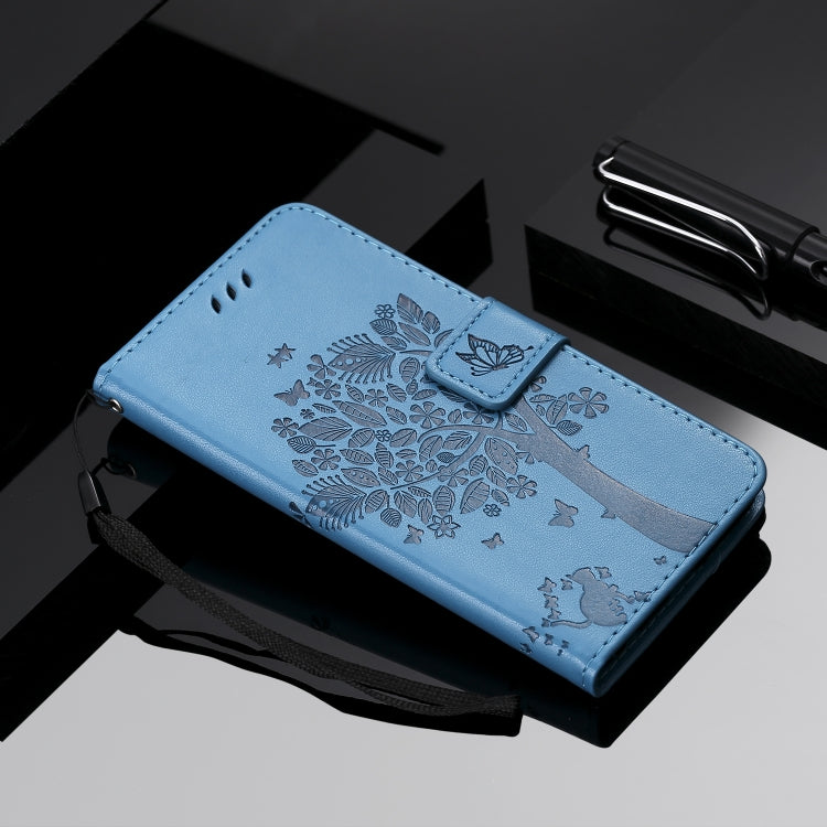 For Samsung Galaxy A71 5G Tree & Cat Embossed Pattern Horizontal Flip Leather Case with Holder & Card Slots & Wallet & Lanyard